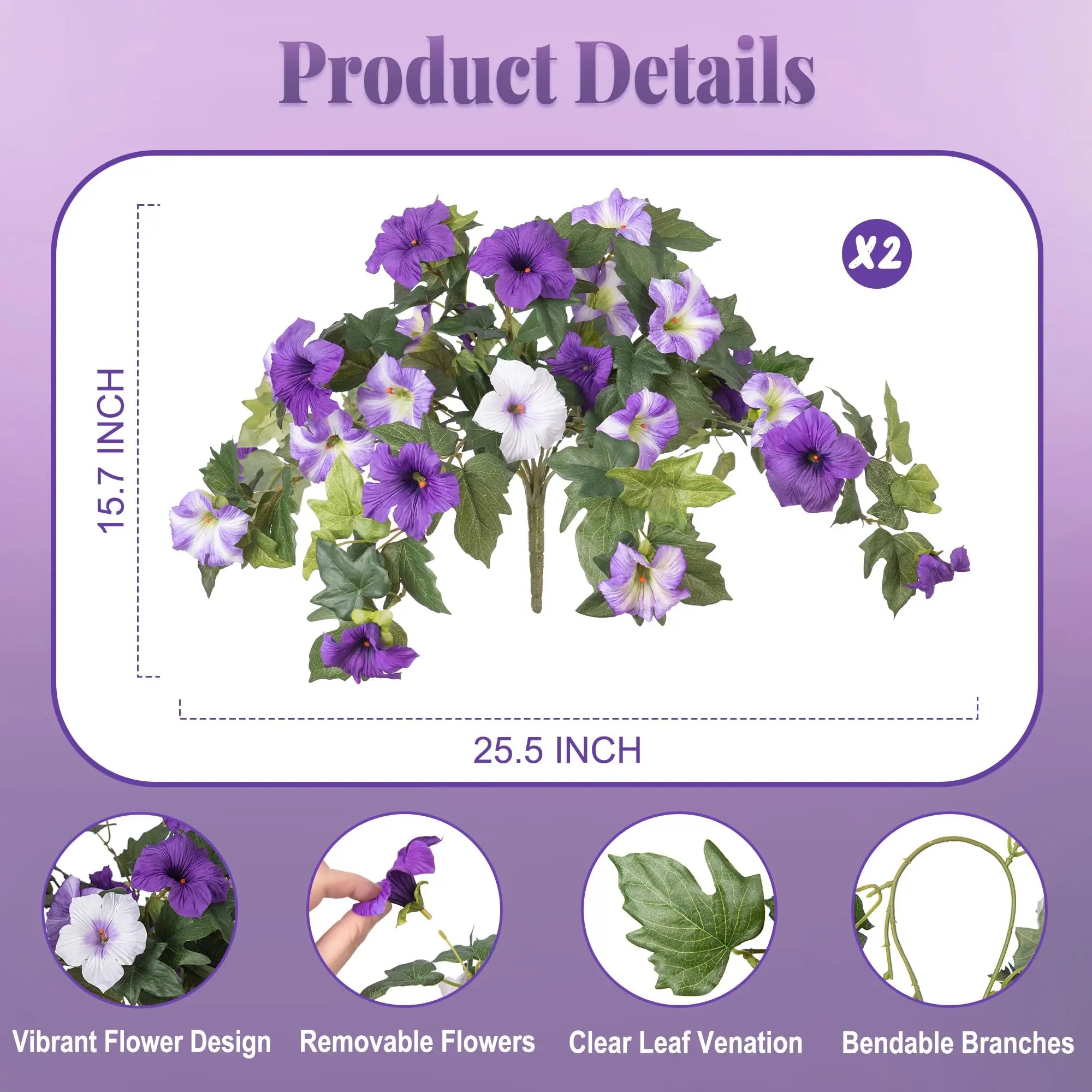 2PCS Artificial Flowers for Outdoor Decoration - UV Resistant Silk Fake Flowers, Faux Plastic Plants for Hanging Baskets, Garden, Porch, Window Box & Home Decor, No Fade Realistic Flowers