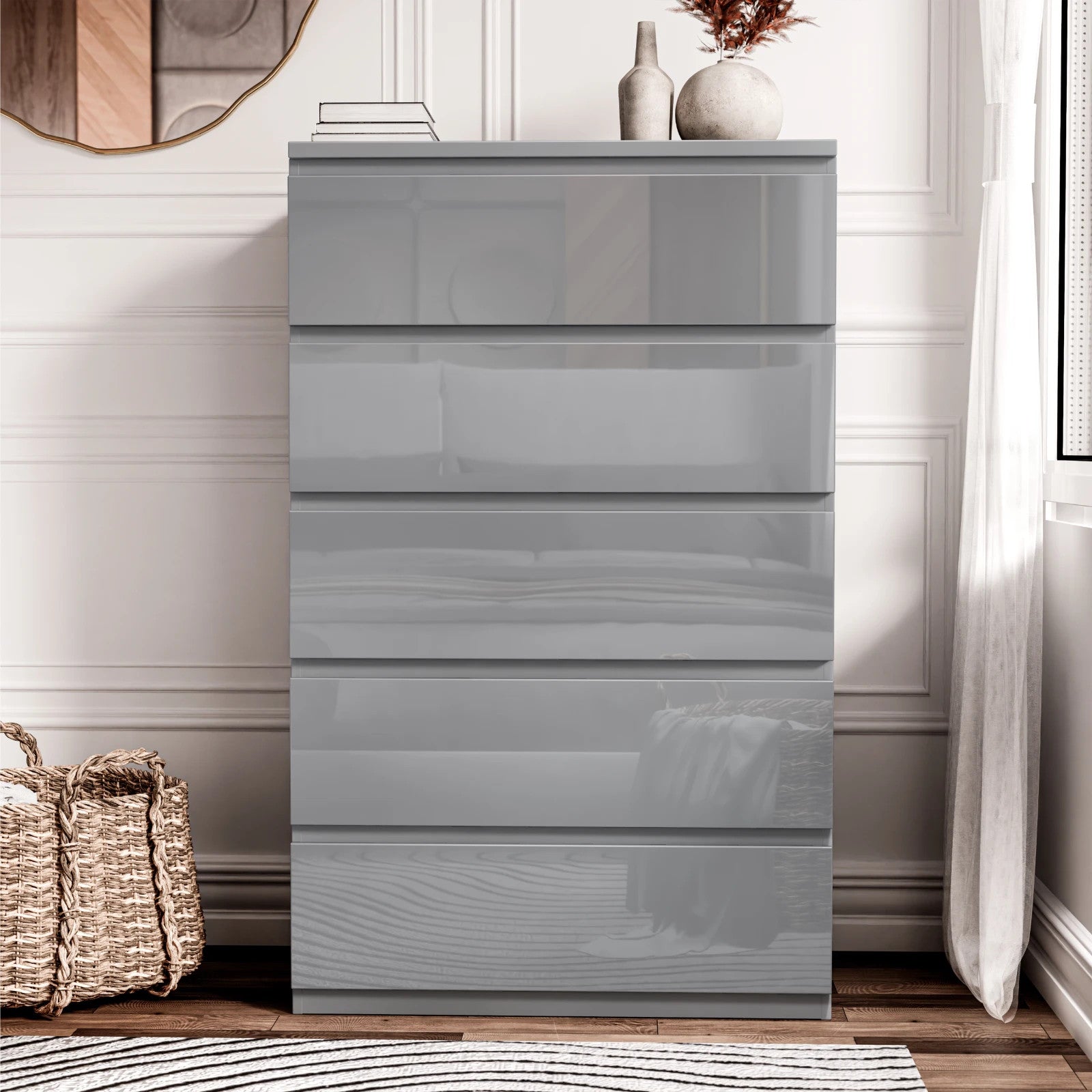 High Gloss Chest of Drawers Bedside Cabinet Tall Wide Storage Bedroom Furniture
