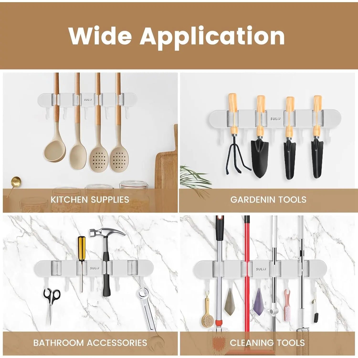 1PCS/2PCS Mop Rack with Hook Wall Mounted Mop and Broom Rack Punch-Free Broom Storage Rack Space-Saving Broom Hanger Mop Clip Rack Hanging Mop and Broom Storage Suitable for Bathroom Home