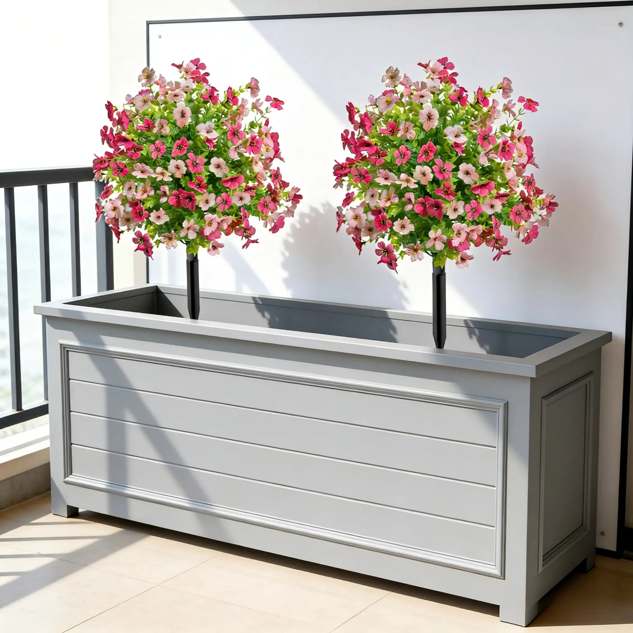 Artificial Flowers for Outdoor Indoor Garden Home Decoration, Plastic Vibrant Faux Flowers, Faux Flower Daisy with Eucalyptus Leaves Fake Plants Greenery Boxwood Porch Patio