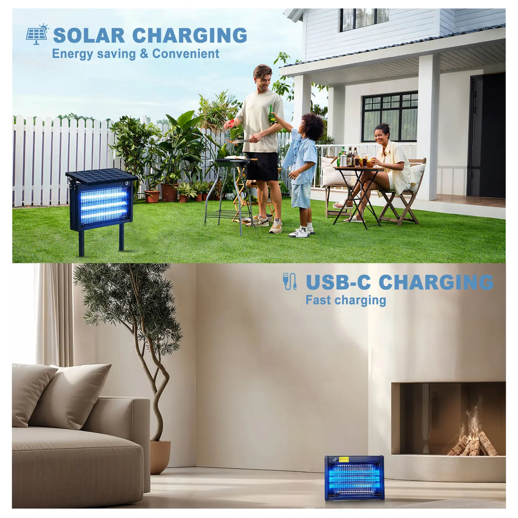 Gainstarx Solar Bug Zapper Outdoor Waterproof Electric Mosquito and Fly Zapper with Smart Light Sensor Rechargeable Solar Powered Trap for Patio, Backyard, Garden, Camping, and Indoor Use