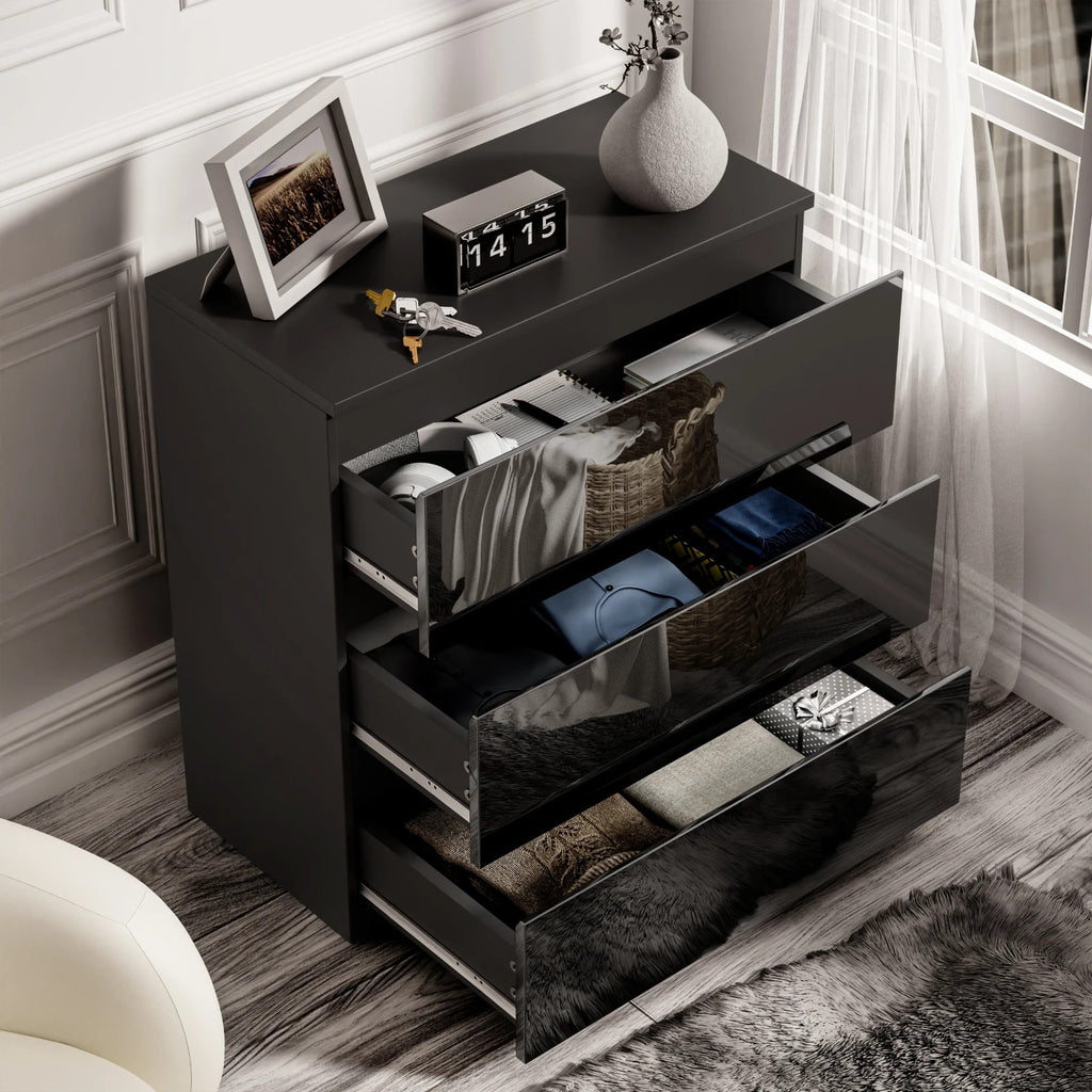 High Gloss Chest of Drawers Bedside Cabinet Tall Wide Storage Bedroom Furniture