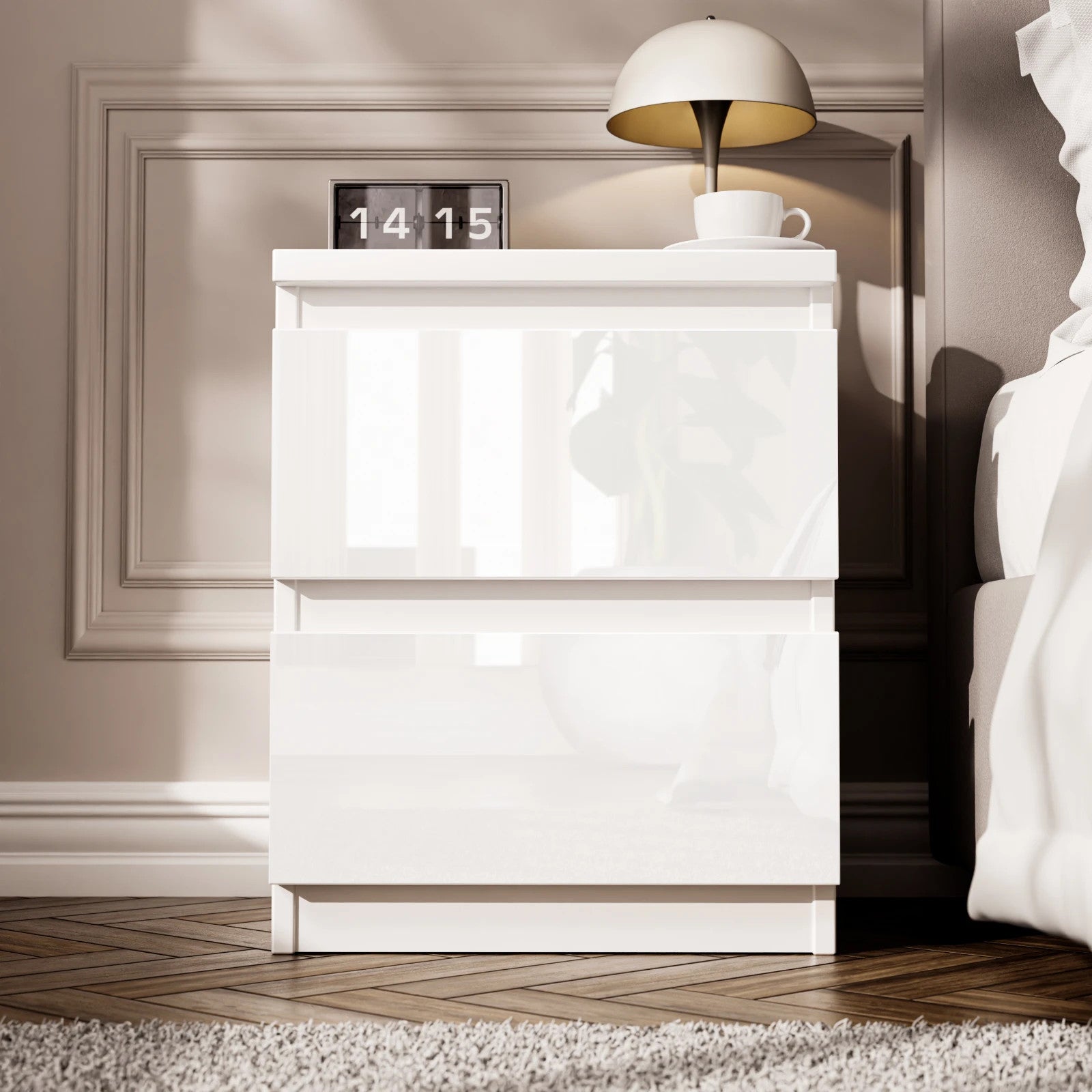 High Gloss Chest of Drawers Bedside Cabinet Tall Wide Storage Bedroom Furniture