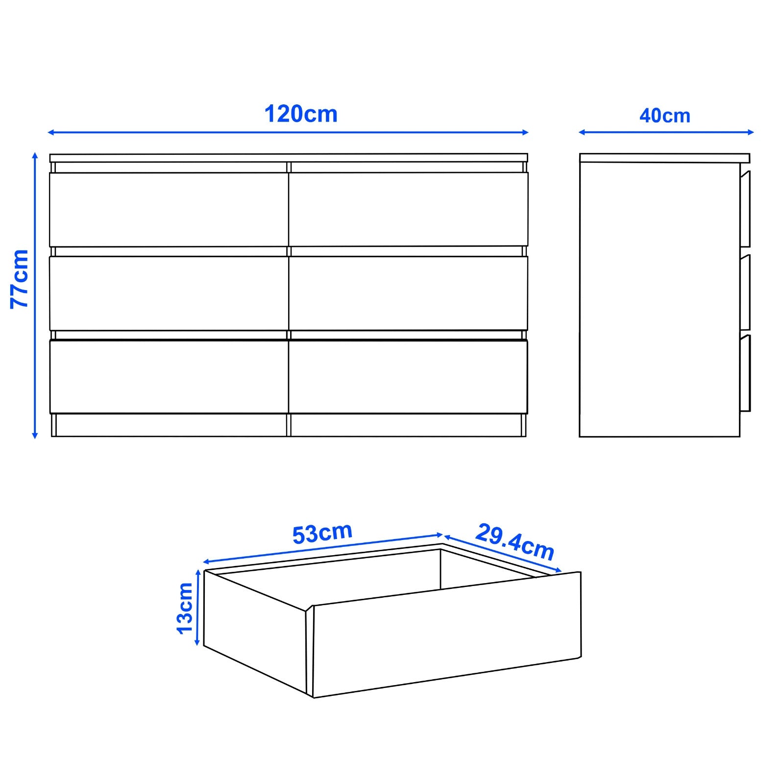 High Gloss Chest of Drawers Bedside Cabinet Tall Wide Storage Bedroom Furniture