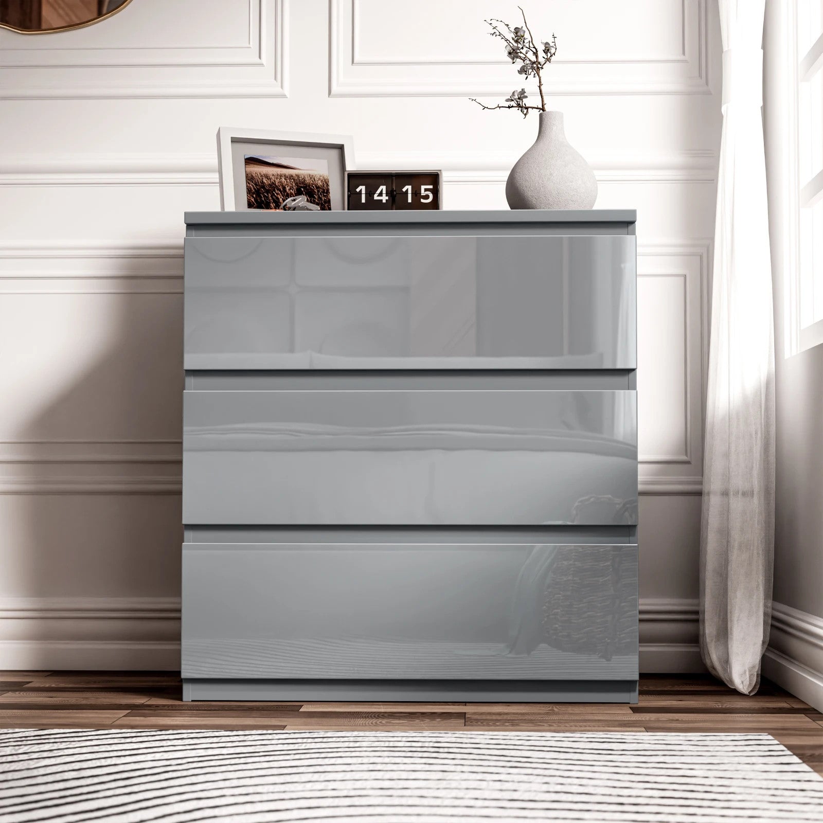 High Gloss Chest of Drawers Bedside Cabinet Tall Wide Storage Bedroom Furniture