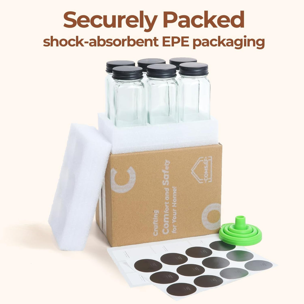 6Pcs 120Ml Glass Spice Jars with Shaker Lids and Labels, Spice Jars Trial Set & Supplement Set, Empty Spice Containers and Square Spice Bottles for Kitchen and Seasoning