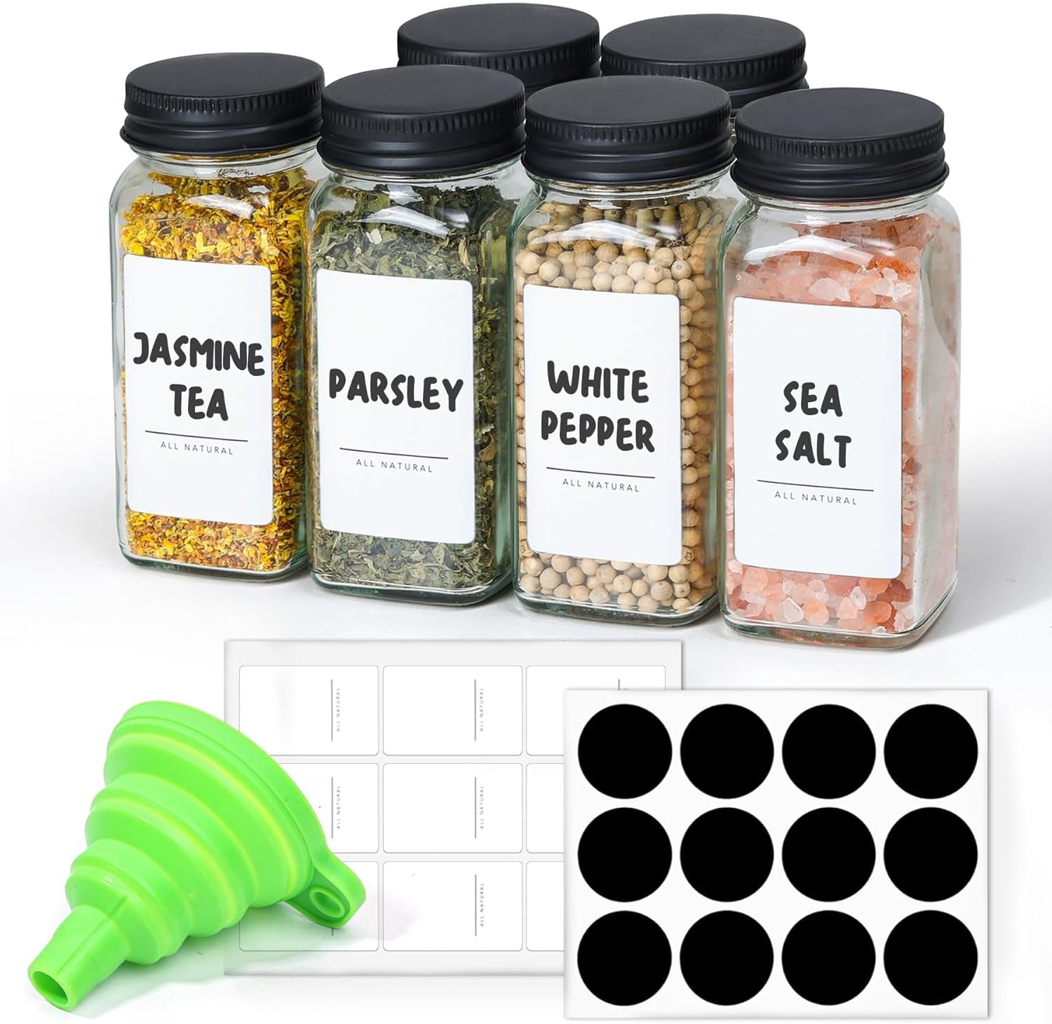 6Pcs 120Ml Glass Spice Jars with Shaker Lids and Labels, Spice Jars Trial Set & Supplement Set, Empty Spice Containers and Square Spice Bottles for Kitchen and Seasoning