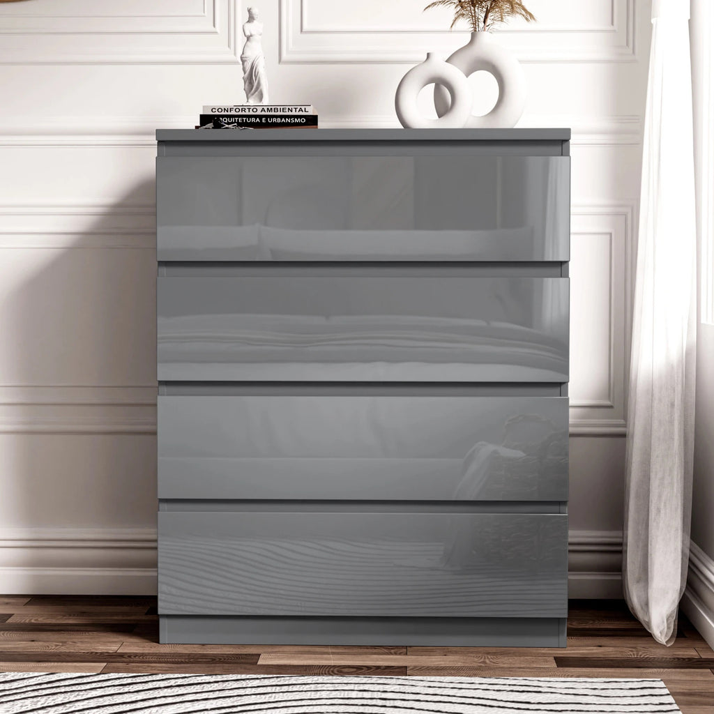 High Gloss Chest of Drawers Bedside Cabinet Tall Wide Storage Bedroom Furniture