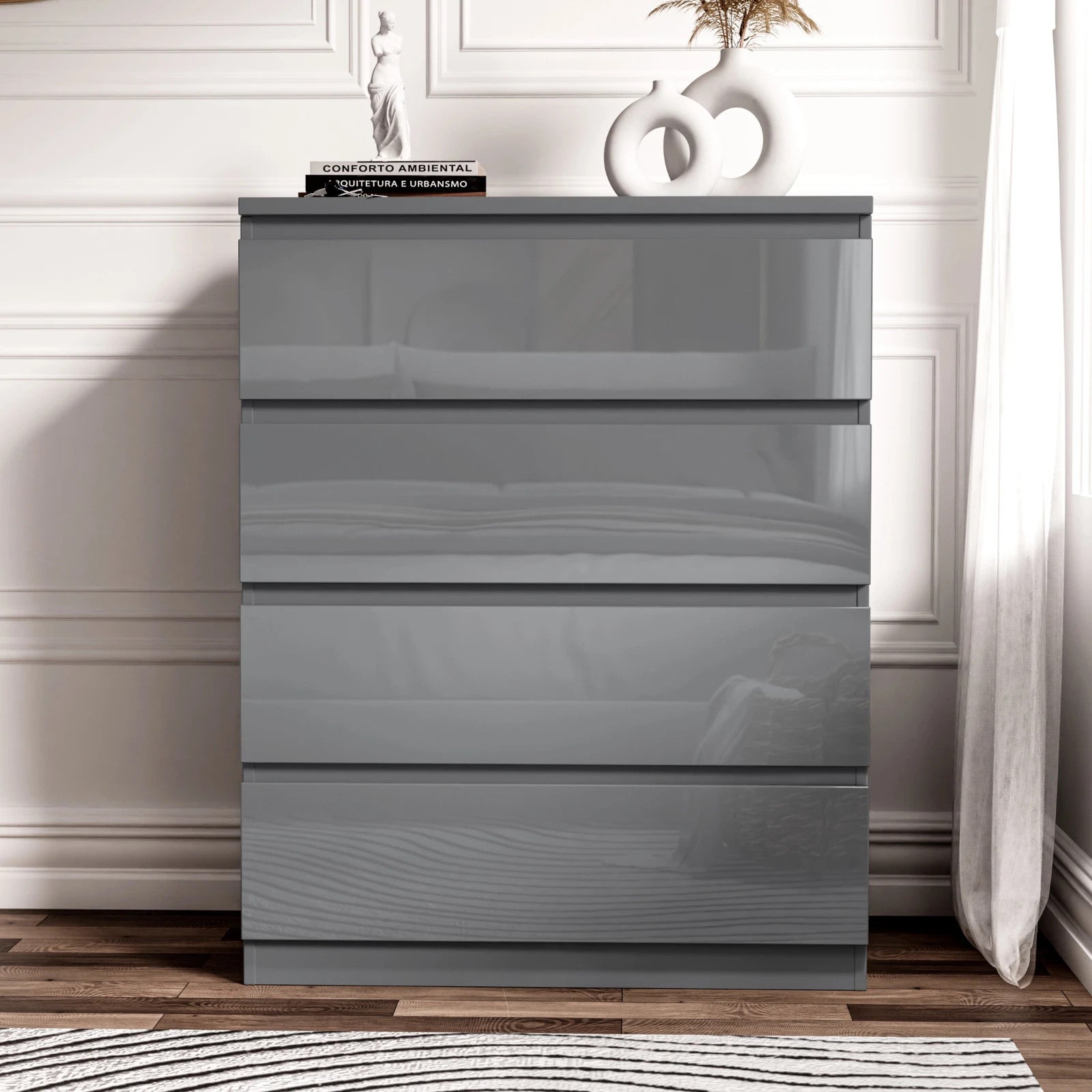 High Gloss Chest of Drawers Bedside Cabinet Tall Wide Storage Bedroom Furniture