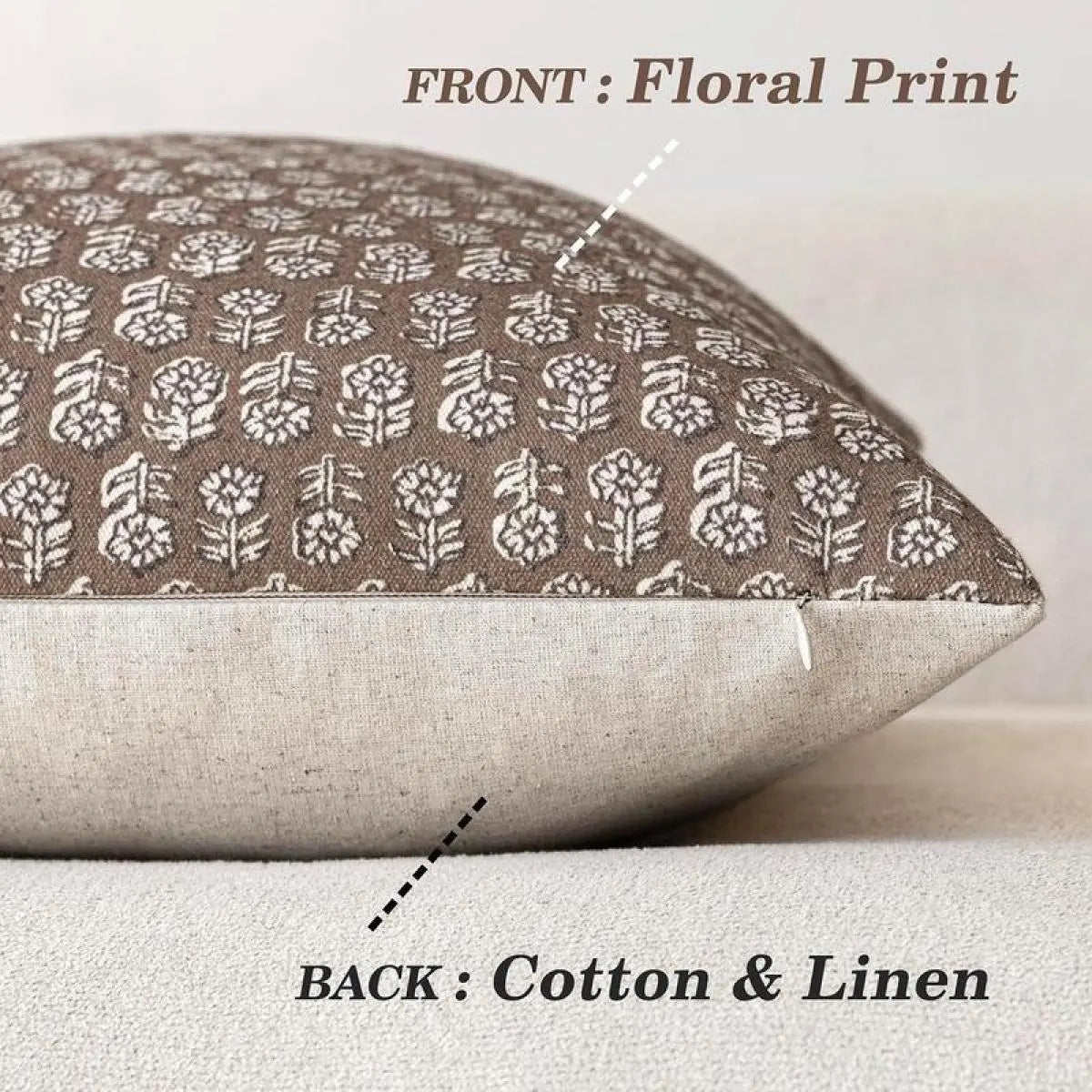 Aesthetic Neutral Floral Pillow Covers 18X18 Set of 2 – Boho Accent Cushion Covers for Farmhouse Decor, Viral Tiktok Room Decor Pillowcases for Sofa, Chair & Outdoor, Brown (No Pillow Inserts)
