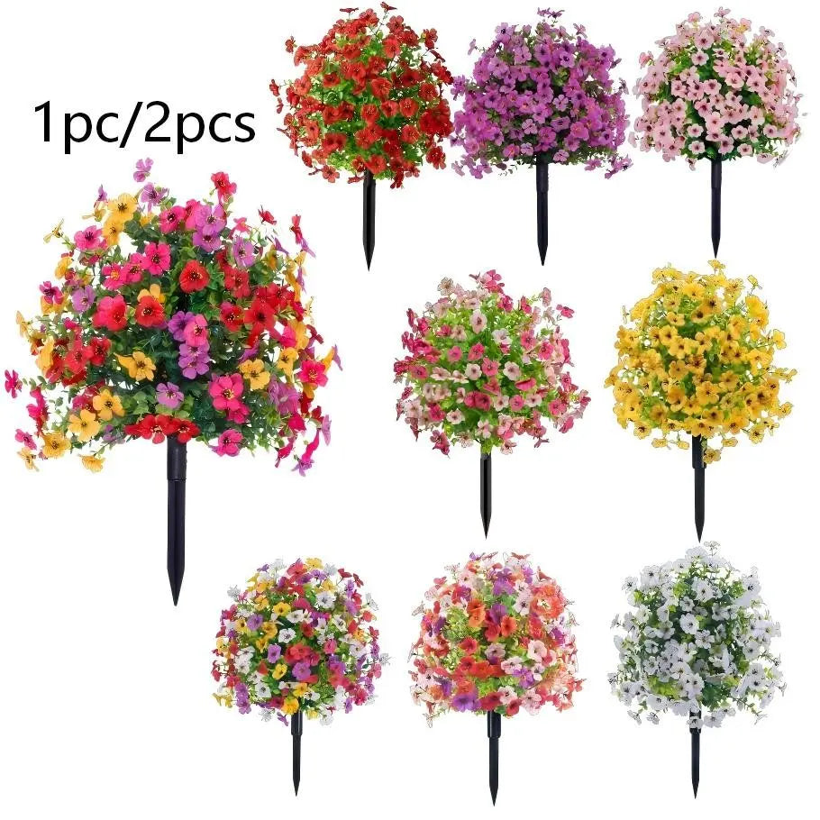 Artificial Flowers for Outdoor Indoor Garden Home Decoration, Plastic Vibrant Faux Flowers, Faux Flower Daisy with Eucalyptus Leaves Fake Plants Greenery Boxwood Porch Patio