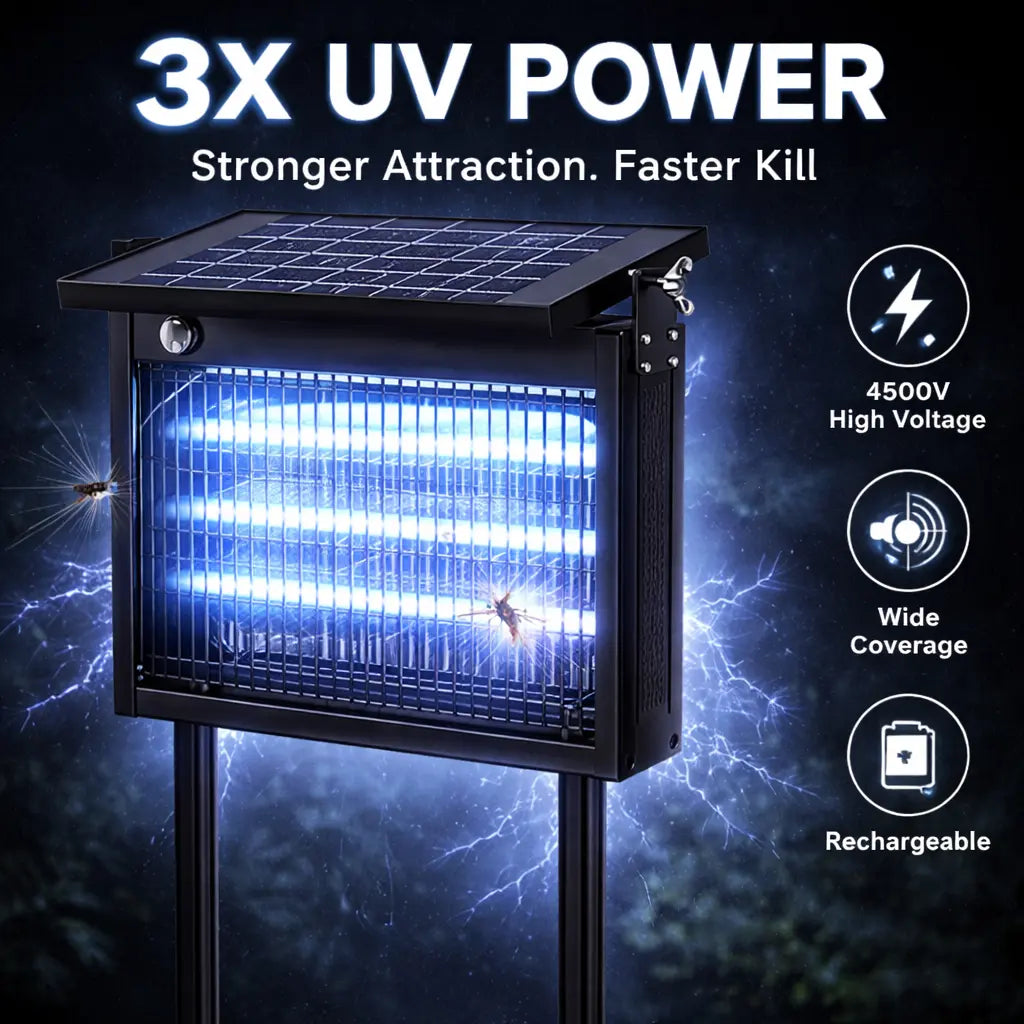 Gainstarx Solar Bug Zapper Outdoor Waterproof Electric Mosquito and Fly Zapper with Smart Light Sensor Rechargeable Solar Powered Trap for Patio, Backyard, Garden, Camping, and Indoor Use