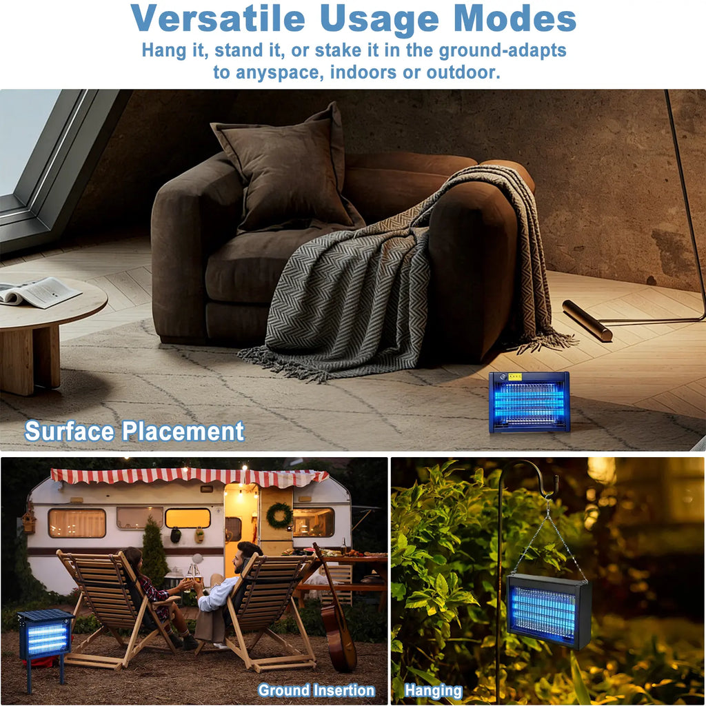 Gainstarx Solar Bug Zapper Outdoor Waterproof Electric Mosquito and Fly Zapper with Smart Light Sensor Rechargeable Solar Powered Trap for Patio, Backyard, Garden, Camping, and Indoor Use