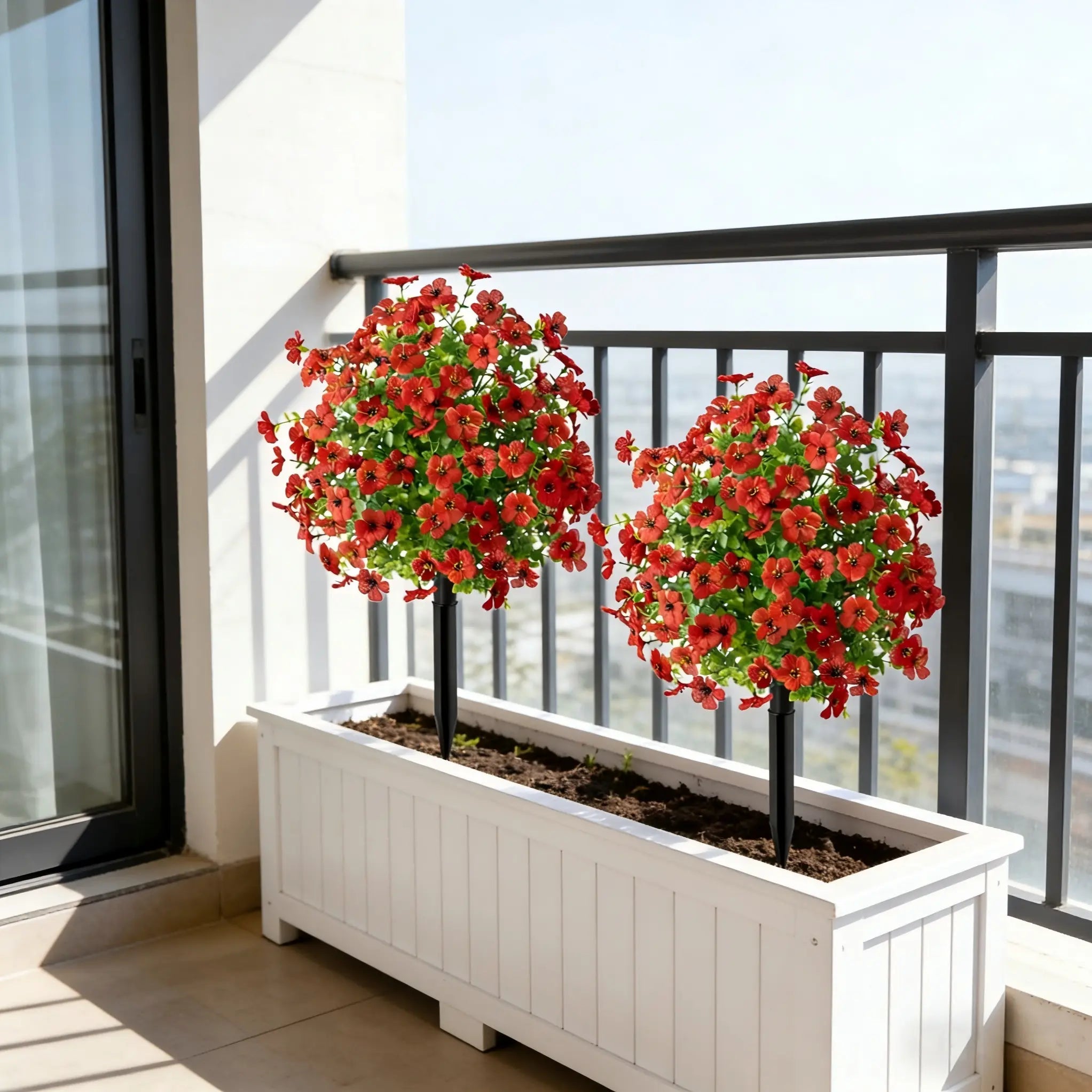 Artificial Flowers for Outdoor Indoor Garden Home Decoration, Plastic Vibrant Faux Flowers, Faux Flower Daisy with Eucalyptus Leaves Fake Plants Greenery Boxwood Porch Patio