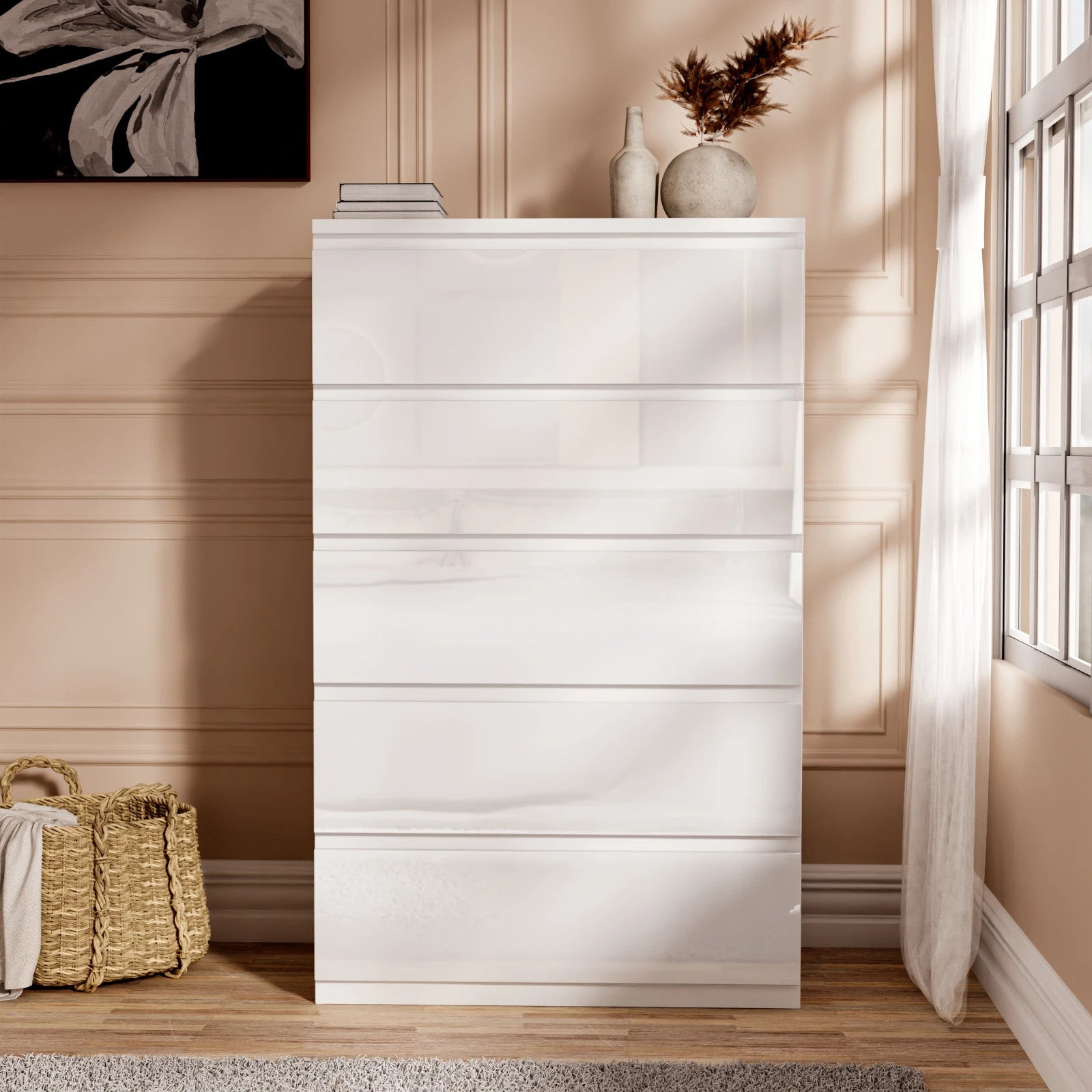 High Gloss Chest of Drawers Bedside Cabinet Tall Wide Storage Bedroom Furniture