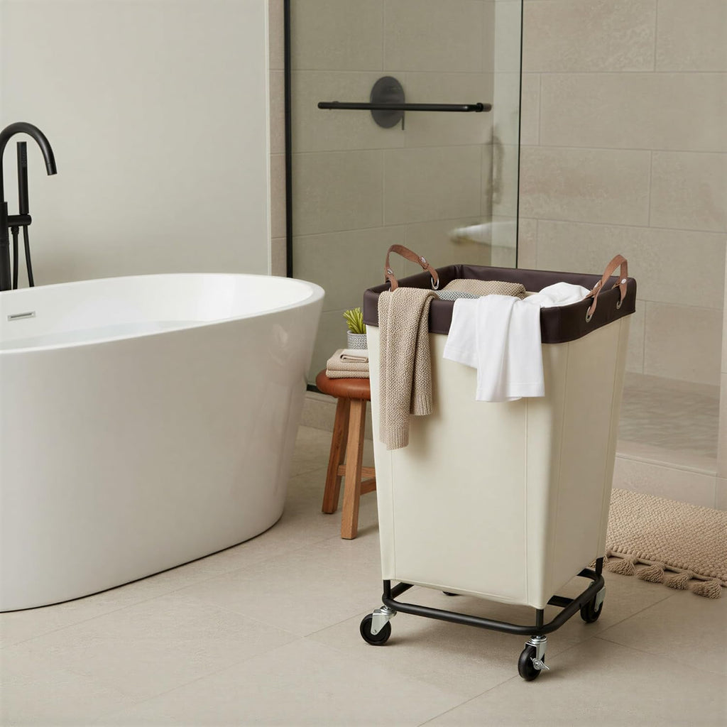 Laundry Basket with Wheels, 160L Large Hampers for Laundry, Rolling Washing Basket Bins Heavy Duty, Dirty Clothes Washing Hamper on Wheels for Hotel Home Dorm Laundry Room, Beige, 1-Pack